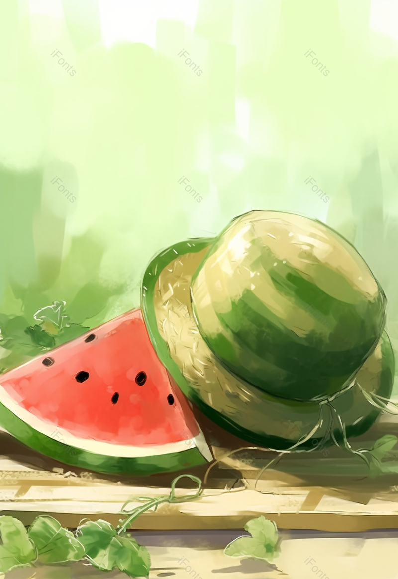 夏天西瓜和草帽手绘背景,插画/手绘图,插画/手绘图库,插画/手绘图下载,插画/手绘